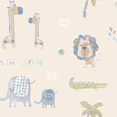 an image of children's wallpaper with animals and giraffes