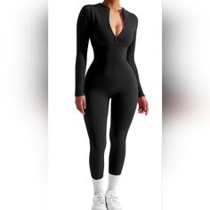 Sexy Long Sleeve Zip Up Jumpsuits: Zipper Front, Deep V, Mock Neck, Long Pants, Double Lined Bra Ribbed Seamless Yoga Jumpsuit: Snatched Bodycon Romper, Tummy Control, Buttery Soft Ribbed Fabric, 4way Stretchy Casual One Piece Fall Catsuit: Lightweight, Not See Through, Suitable For Fall, Winter And Spring Occasion: This Sexy Jumpsuits Is Perfect For Casual, Daily, Date, Home, Club, Party, Night Out And Going Out Home Club Party, Casual One Piece, Bodycon Romper, Ribbed Jumpsuit, Yoga Jumpsuit, Spaghetti Strap Rompers, Wide Leg Romper, Tie Shorts, Strapless Romper