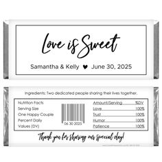 Love is Sweet Wedding Candy Bar Wrapper - WA479 Love is Sweet Wedding Candy Bar Wrapper Regular Size Wrapper WA479 Wedding Candy Bar Wrappers, Baby Shower Lollipops, Candy Sayings, Personalized Chocolate Wrappers, Customized Chocolate, Water Bottle Labels Birthday, Blue And Sage Green, Wedding Bottle Labels, Personalized Candy Bars