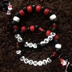 Mcr Kandi Bracelets, Emo Bead Bracelets, Mcr Bracelet Ideas, Emo Friendship Bracelets, Ptv Bracelet, Mcr Kandi, Emo Kandi, Scene Bracelets