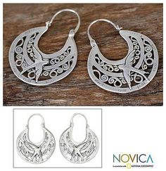 Sterling silver hoop earrings, 'Peaceful Doves' - Unique Animal Themed Vintage Style Silver Bird Hoop Earrings Reticulated Silver, Nameplate Necklace Silver, Silver Earrings Online, Hammered Silver Jewelry, Modern Silver Jewelry, Silver Jewelry Diy, German Silver Jewelry, Silver Bird, Fine Silver Jewelry