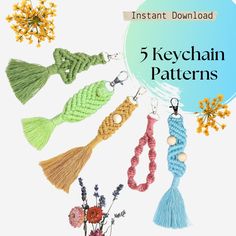 5 keychain patterns with flowers and tassels