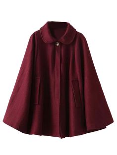 Wine Red Lapel Poncho Cape Woolen Coat | Choies Red Cape Coat, Poncho Coat Cape, Wool Cape Coat, Red Wool Coat, Cape Tops, Poncho Coat, Red Cape, Lapel Coat, Wool Poncho