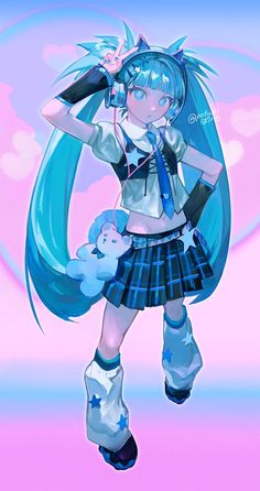 Miku Hatsune Chibi, Kawaii Wallpaper, Epic Art, Funky Art, Pretty Art, 그림 그리기, Blue Hair