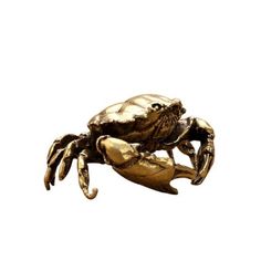 a gold crab brooch sitting on top of a piece of metal with its claws out