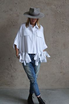 Evening Shirt With Ribbons /White Royal Blouse / White Oversized Shirt / Plus Size Tunic / Unique Clothes / Designer Clothes by DIDRESS on Etsy Oversized Shirt Plus Size, White Oversized Shirt, Unique Clothes, Plus Size Tunic, Clothes Designer, Blouse White, Style Expert, Unique Outfits, Oversized Shirt