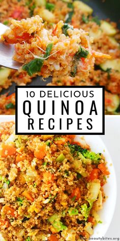 quinoa recipe with broccoli and carrots on top