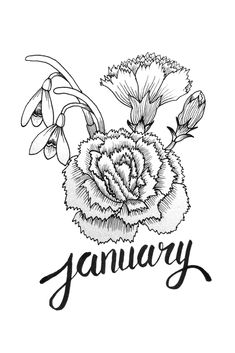 the word january written in black ink with flowers