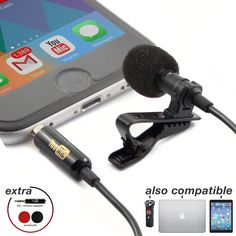 an iphone with a microphone attached to it