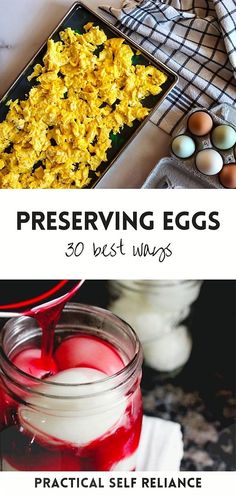 an image of some food that is in a jar and the words preserving eggs are