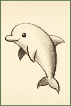 Sketch of a happy dolphin mid-leap with a friendly expression. Stuff To Draw And Paint, Cute Things To Draw Kawaii, Easy Photos To Draw, Cute Simple Animal Drawings Doodles, Cute Ideas For Drawing Easy, Kawaii Mini Drawings, Super Simple Drawings, Easy Drawings For Beginners Simple Cute, Easy Background Drawing