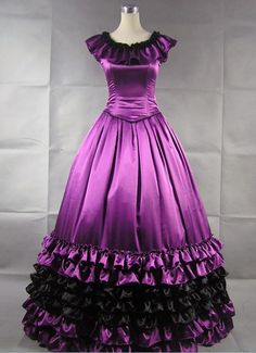 Medieval Prom Dress, Victorian Prom Dress, Gothic Victorian Dresses, Purple Satin Dress, Victorian Gown, Classic Lolita, Victorian Costume, Frilly Dresses, Flutter Dress