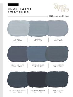 the blue paint swatches are shown in different shades and sizes, including one for each color