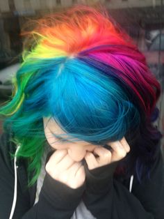 Pretty rainbow hair! Monster Hair, Scene Girl, Rainbow Hair Color, Multi Colored Hair, Bright Hair, Alternative Hair, Scene Hair, Colored Hair, Artistic Hair