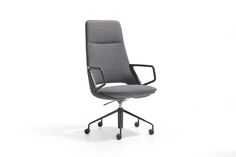 a grey office chair with wheels and casteors