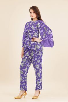 Introducing the captivating and stylish Purple Co-ord Set with Brasso Print on Georgette Fabric, the perfect choice for your casual wear collection. This elegant ensemble strikes the ideal balance between comfort and sophistication, ensuring you look effortlessly chic on any occasion. Top: The set includes a chic top in a mesmerizing shade of purple. The georgette fabric offers a lightweight and breezy feel, making it an excellent choice for warm days or casual outings. The top features a brasso print design, adding a touch of subtle glamour to the outfit. The brasso print technique creates a delicate and textured pattern, elevating the overall appeal of the top. Bottom: Complementing the top, the co-ord set includes a matching pair of bottoms. These comfortable and trendy bottoms are desi Women Kurti, Trendy Bottoms, Kurti Set, Chic Top, Top Pants Set, Of Outfits, Georgette Fabric, Valentine's Day Nails