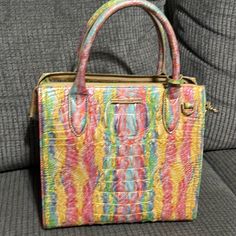 Brahmin Small Carolina Multicolored Melbourne Leather. Never Worn But No Tags Attached. Registration Card Included. Brahmin Bags, Pink Yellow, Melbourne, Satchel, Bag Lady, Tags, Yellow, Leather, Pink