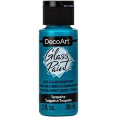 a bottle of glass paint on a white background with the words decoart in it