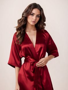 This elegant satin morning robe is a must-have for any bride. With its elegant sleeves and luxurious fabric, it's perfect for getting ready on your special day. Feel comfortable and stylish while you prepare to walk down the aisle. Start your wedding day off right with this beautiful robe.

Material: Polyester Fiber (Polyester)
Sleeves: Short SleevesClosure: Front ClosureNote: Final Sale & No Returns Burnt Hair, Belted Robe, Satin Long Sleeve, Nightgowns For Women, Silk Robe, Sleepwear Robe, Mulberry Silk, Swimwear Tops, Plus Size Tops