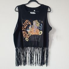 Torrid Pink Floyd Classic Fit Cotton Fringe Tank Plus Size 5x Black Condition: New With Tags. Black Fringe Tops For Summer, Black Bohemian Tops With Fringe, Bohemian Black Tops With Fringe, Casual Black Fringe Tops, Black Tops For Music Festival In Spring, Black Top For Spring Music Festival, Double Layer Tank Top, Handkerchief Hem Top, Babydoll Tank Top