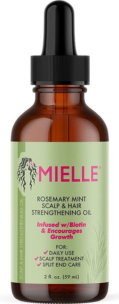 Mielle Organics Rosemary Mint Scalp & Hair Strengthening Oil With Biotin & Essential Oils, Nourishing Treatment for Split Ends and Dry Scalp for All Hair Types, 2-Fluid Ounces   Item is new. Does not have an actual seal, but all are full. Excellent condition.   NOURISH & STRENGTHEN: Our nutrient-rich, biotin-infused treatment can be used as part of your everyday hair care routine or as an intensive deep treatment to prevent damage for strong, lustrous hair with a fresh, invigorating scent SMOOTH SPLIT ENDS: This lightweight treatment nourishes split ends and hair follicles for a sleek look; Apply to the ends of hair before you shampoo to soothe and smooth for a healthy, shiny finish that can be air-dried or styled as desired SOOTHE DRY SCALP: This rich blend of over 30 essential oils and n Mielle Rosemary Mint, Hair Strengthening Oil, Organic Hair Oil, Mielle Organics, Growth Supplements, Rosemary Oil For Hair, Mint Oil, Aesthetic Amazon, Rosemary Mint