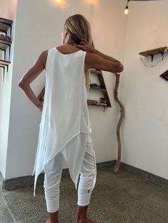 White Asymmetrical Shirt Loose Fit Yoga Tunic for Women - Etsy White Asymmetrical Blouse For Summer, Asymmetrical White Blouse For Summer, White Asymmetrical Summer Blouse, Summer Layering Tops With High-low Hem, Versatile White Blouse For Layering, White Casual Top With Asymmetrical Hem, White Lagenlook Blouse With Relaxed Fit, Versatile White Blouse For Beach, Versatile White Beach Blouse