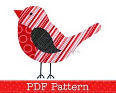 a red and white bird sitting on top of a piece of paper with the words pdf