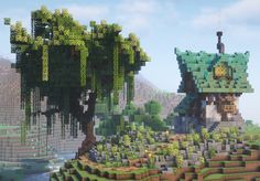 My recent fantasy house build in Minecraft with landscaping and custom tree.  Shaders used: Complimentary Unbound Custom Trees Minecraft, Minecraft Custom Trees, Build In Minecraft, Cottagecore Minecraft, Minecraft Bedroom, Sims Building, Minecraft Architecture, Fairytale Fantasy