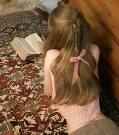 Pink Academia, Romantic Academia, Reading A Book, Dream Hair, Aesthetic Hair, Cute Hair, Amelie, Pink Bow, Pretty Hairstyles