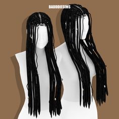 two mannequins with long black dreadlocks on them