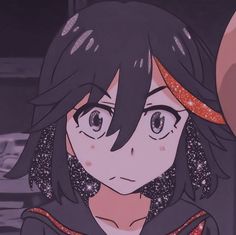 an anime character with long black hair wearing a red headband and looking at the camera