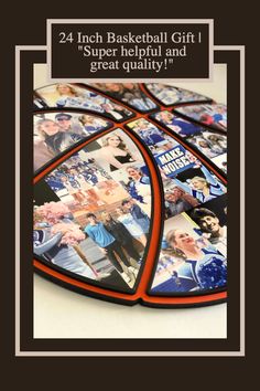 a basketball gift with pictures on it and the words, 24 inch basketball gift i super helpful and great quality