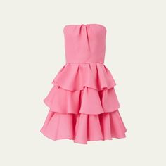 Carolina Herrera tiered ruffle dress Strapless neckline Sleeveless Mini length A-line silhouette Back zip Silk Made in USA Evening Tiered Dress With Ruffle Hem, Elegant Pink Tiered Ruffle Dress, Elegant Pink Tiered Dress With Ruffles, Strapless Ruffled Cocktail Dress, Tiered Ruffle Hem Cocktail Dress, Tiered Cocktail Dress With Ruffle Hem, Cocktail Tiered Dress With Ruffle Hem, Pink Strapless Ruffle Dress With Ruffle Hem, Strapless Cocktail Dress With Ruffle Hem