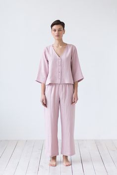 Wide Leg Linen Trousers, Linen Bottoms, Womens Pants, Linen Trousers, Lithuania, Waist Band, Dusty Rose, Diy Clothes, Elastic Waist