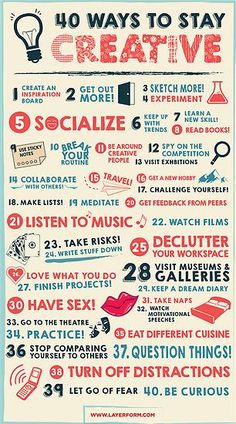 a poster with the words, how to stay creative and what to do on it