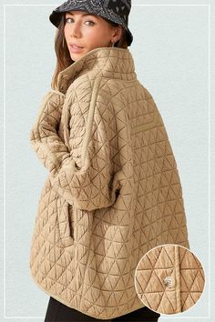 Comfy and stylish looking soft quilted jacket. Slouchy and oversized fit that's perfect for layering.J-11-12Size Info: True to SizeProduct MeasurementSLEEVE LENGTH: S: 14 1/2 inM: 15 inL: 15.5 inSHOULDER: S: 21 inM: 22 inL: 23 in Style: Casual Print / Pattern: Solid Silhouette: Jacket Fit: Oversized Embellishment: Quilted Neck Line: Collar Sleeve: Long Sleeve Length: Up to 28" Closure: Button Lining: No Made In: CHINAFabric Contents: 95% Poly + 5% Span Non-stretch fabric Non-sheer fabric Size Me Fall Winter Jacket, Cozy Jacket, Collared Coat, Oversized Jacket, Sheer Fabrics, Quilted Jacket, Birdy, Look Chic, Casual Fits