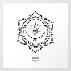 a lotus flower with the center surrounded by leaves and petals in black ink on a white background