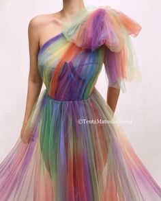 Rainbow Love Gown – Teuta Matoshi Gender Euphoria, Olympian Gods, Teuta Matoshi, Selection Series, Rainbow Wedding, Dress One Shoulder, Long Evening Dress, Rainbow Fashion