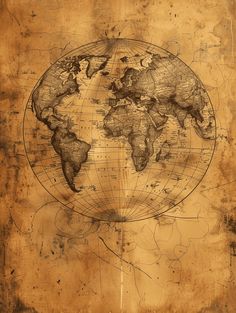 an old world map is shown in sepia