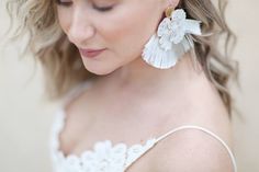 Golden Stracciatella // White Tassels // ivory tassel earrings | Etsy Flower Tassels, Boho Wedding Earrings, White Tassel, Gold Flecks, Earrings White, Earrings Etsy, White Flower, Tassel Earrings, Wedding Earrings