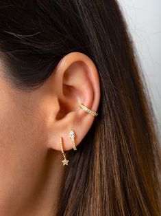 Simple Ear Cuff, Conch Earring, Tiny Hoop Earrings, Gold Ear Cuff, Ear Cuffs, Star Studs, Delicate Earrings, Cuff Earrings, Gold Hoops