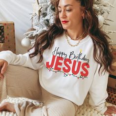 Happy birthday Jesus, Jesus Christmas Shirt, Happy birthday Jesus Christmas shirt  MORE COLORS BELOW: Black: https://www.etsy.com/listing/1352588113/happy-birthday-jesus-christmas-shirt?ref=listings_manager_grid Gray: https://www.etsy.com/listing/1353033021/happy-birthday-jesus-christmas-shirt?ref=listings_manager_grid Beige: https://www.etsy.com/listing/1339040142/happy-birthday-jesus-christmas-shirt?ref=listings_manager_grid Blue: https://www.etsy.com/listing/1353034007/happy-birthday-jesus-ch Happy Birthday Jesus Christmas, Family Christmas Sweater, Jesus Christmas Shirt, Jesus Sweater, Jesus Christmas, Happy Birthday Jesus, Christmas Jesus, Jesus Tshirts, Holiday Shirt