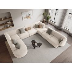 a living room with a large sectional couch