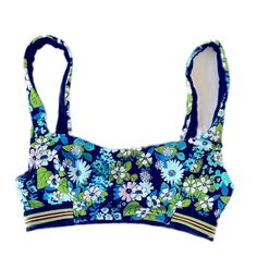 New Without Tags- Aerie Floral Scoop Bikini Top Never Worn Size: Xxs Blue Scoop Neck Swimwear For Poolside, Blue Swimwear With Removable Bra Pads For Beach, Blue Scoop Neck Swimwear For Beach Season, Blue Scoop Neck Swimwear, Bra Friendly, Blue Scoop Neck Swimwear For Beach, Blue Scoop Neck Swimwear With Built-in Bra, Casual Blue Swimwear With Built-in Bra, Blue Summer Swimwear With Padded Cups, Blue Padded Cups Summer Swimwear