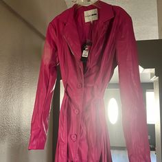 Brand New Never Worm Fushia Trench Coat From Fashion Nova ! Size M Chic Collared Outerwear For Party, Chic Collared Party Outerwear, Chic Outerwear With Button Closure For Date Night, Fall Outerwear With Button Closure For Date Night, Fall Outerwear For Date Night With Button Closure, Spring Collared Outerwear For Night Out, Collared Outerwear For Night Out In Spring, Casual Pink Outerwear For Party, Chic Pink Button-up Outerwear