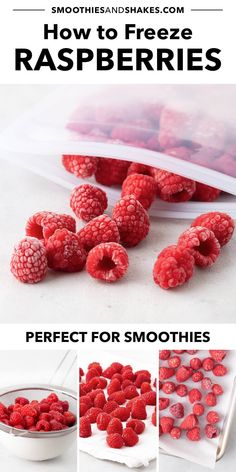 how to freeze raspberries for smoothies with pictures and text overlays