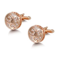 Rose Gold Cylinder Clear Stone Cufflinks Luxury Rose Gold Cufflinks For Formal Occasions, Classic Rose Gold Cufflinks For Formal Occasions, Elegant Rose Gold Cufflinks For Business, Rose Gold Cufflinks For Formal Occasions, Rose Gold Formal Cufflinks, Rose Gold Cuff Jewelry For Formal Occasions, Rose Gold Jewelry With Polished Finish For Business, Classic Rose Gold Jewelry For Business, Elegant Rose Gold Cufflinks For Wedding