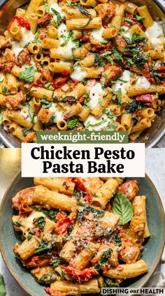 chicken pesto pasta bake with spinach and tomatoes