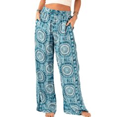 Palmetto Point Wide Leg Drawstring Pants - LotusAndLuna Wide Leg Drawstring Pants, Thai Pants, Beach Lounge, Boho Pants, Pants Large, New Pant, Blue Outfit, Rayon Fabric, Drawstring Pants