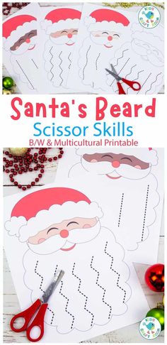 santa's beard scissors skills for kids to use in the christmas crafting project